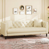 Garvee 81 in Leather Couch for Living Room, Modern 3 Seater Sofa with Deep Seat, Beige