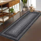 Garvee Bordered Black 2x6 Boho Runner Rug Braided Print Hallway Area Rug Machine Washable Throw Floor Cover Non Slip Moroccan Runner Carpet for Kitchen Farmhouse Rustic Carpet for Living Room Bedroom