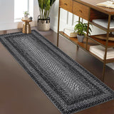 Garvee Bordered Black 2x10 Runner Rugs for Hallways, Washable Braided Printed Area Rug with Non-Slip Backing, Low Pile Rugs Carpet Runners for Bedroom Entryway Kitchen