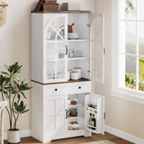 Garvee Farmhouse Pantry Cabinet 71.9" Tall Freestanding Kitchen Cabinet with Tempered Glass Doors Anti-Tip Design White for Kitchen Dining Room Living Room - White