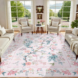 Garvee Pink Area Rugs 8x10 Floral Peacock Washable Soft Non Slip Backing for Bedroom Girls Living Room Dining Room Playroom Nursery