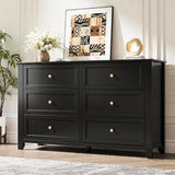 Garvee 6 Drawer Dresser Black with Deep Drawers & Metal Knobs for Bedroom, Entryway, Hallway - Large Modern Wooden Chest - Black