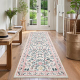 Garvee Washable Runner Rug 2 x 6 Non-Slip Non-Shedding Soft Vintage Bedside Rug, Low Pile Farmhouse Floral Carpet, Indoor Foldable Printed Entryway Rug for Hallway Kitchen, Pink