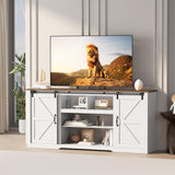 Garvee Farmhouse TV Stand With Sliding Barn Doors And Storage Cabinets For Living Room, 70 In, Rustic White - Brown+White