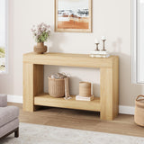 Garvee Entryway Console Table Farmhouse 2-Tier Sofa Accent Table Natural Wood 47"