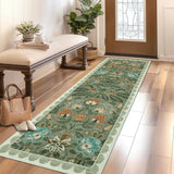 Garvee 2' x 6' Sage Green Vintage Botanical Floral Runner Rug, Machine Washable Non-Slip Low-Pile Soft Rug for Hallway, Kitchen & Entryway