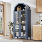 Garvee Arched Kitchen Pantry Cabinet - Farmhouse 5 Tier Display Shelf With Adjustable Shelf And 2 Large Glass Doors For Kitchen Dining Living Room, Night Blue - Night Blue