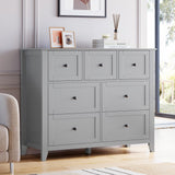 Garvee Grey 7 Drawer Dresser for Bedroom, Simply Modern Wood Storage Double Dresser with Deep Drawers, Spacious, Durable, Stable, Anti-Tipping, Easy Assembly