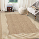 Garvee Bordered Khaki 9x12 Area Rug for Living Room Large Washable Bedroom Rug Low Pile Stain Resistant Dining Room Area Rug with Rubber Backing Modern Bordered Throw Carpet for Home Decor Office