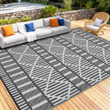 Garvee 9x12 Reversible Outdoor Rug Waterproof Camping Mat for Patio Deck RV Backyard Balcony Porch Lightweight Plastic UV Resistant Easy Clean - Grey