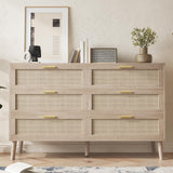 Garvee 6 Drawer Rattan Dresser, Mid Century Modern Rattan Chest for Bedroom, Living Room, Hallway, 47.2x15.7x29.5 in, Natural Tone