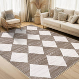 Garvee 8x10 Washable Area Rug Distressed Checkered Rug for Living Room Bedroom Modern Trellis Office Carpet Neutral Brown - Checkered|Brown