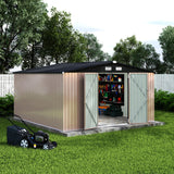 Garvee 12x12x6.4 ft Outdoor Metal Storage Shed with Lockable Doors & Air Vents for Backyard Garden Patio Lawn, Large Durable Rustproof Brown - Brown