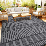 Garvee 8x10 Outdoor Rug Waterproof Patio Mat, Reversible Plastic Camping Rug for RV, Balcony, Backyard, Porch, Deck, Lightweight Travel Picnic, UV Resistant - Black Grey