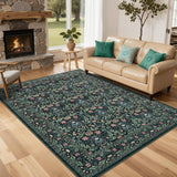 Garvee 4x6 Non Slip Washable Rug Vintage Boho Floral Faux Wool Area Rug Green for Entryway Bedroom Farmhouse Home Office - Boho Floral |  Green