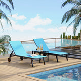 Garvee 3Pcs Patio Chaise Lounge Chairs with Side Table, Adjustable Backrest, Poolside Outdoor Lounger Set, Black - Blue