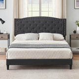 Garvee Full Size Bed Frame with Button Tufted Headboard, Fabric Upholstered Platform Bed Frame with Adjustable Headboard, Mattress Foundation, Easy Assembly, No Box Spring Needed - Dark Grey / Queen - Dark Grey