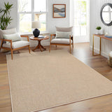 Garvee Woven Textured Area Rug 5x7 Washable Non Slip Low Pile Carpet Tan for Living Room Bedroom Nursery - Tan