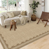Garvee Modern Jute 10x13 Scalloped Washable Area Rugs for Living Room, Solid Rug for Bedroom Girls, Non Slip Throw Carpet With Rubber Back, Soft Dorm Nursery Scalloped Rugs for Dining Room