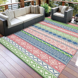 Garvee Outdoor Rug 10 x 20 ft Waterproof Reversible Plastic Straw Rug for Patio, RV, Camper, Deck, Balcony, Porch, Beach, Picnic - Red/Green/Blue - Red/Green/Blue