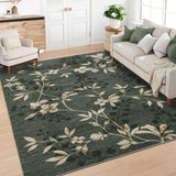 Garvee Modern Green Large Area Rugs 9x12 Floral Washable Soft Non Slip Ultra Thin Rug for Living Room Bedroom Nursery Kids Playroom Home Decor - Green