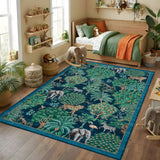 Garvee Jungle Rug 10x13 Washable Area Rug Blue Animal Print Non Slip Low Pile Forest Carpet for Living Room Kids Bedroom Nursery - Blue