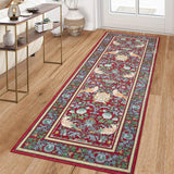 Garvee Washable Runner Rug 2x6 with Floral Botanical Design, Non-Slip Low Pile, Pearl Velvet Soft, Beige for Kitchen and Entryway