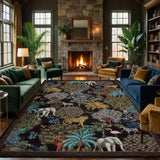 Garvee Jungle 8x10 Area Rug Washable Non Slip Low Pile Soft Indoor Forest Animal Print Carpet Black - Black