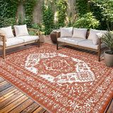 Garvee Outdoor Patio Rug 8x10 Waterproof Reversible Plastic Straw Mat Vintage Medallion Boho Area Rug Indoor Outdoor Deck Balcony Pool Beach Picnic RV - Orange