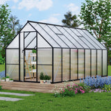 Garvee 8x16 FT Aluminum-Framed Heavy Duty Polycarbonate Greenhouse Kit, Black, Quick Setup, Roof Vent, Outdoor Gardening - Black