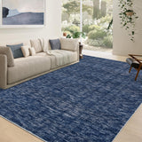 Garvee Solid Blue 8x10 Washable Rug Modern Texture Area Rug Stain Resistant Indoor Carpet Non Slip Low Pile Floor Cover For Bedroom Playroom Nursery Apartment Living Room