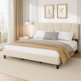Garvee California King Size Platform Bed Frame with Adjustable Headboard, Linen Upholstered, Noise-Free Wood Slat Support, Easy Assembly - Beige