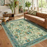 Garvee Floral Area Rugs 5x7 Sage Green Washable Rug for Living Room Bedroom Low Pile Non Slip Stain Resistance Indoor Boho Carpet Mat - B.Green
