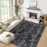 Garvee Area Rug 6x9 Washable Vintage Geometric Non Slip Large Soft Low Pile Stain Resistant Carpet Black for Bedroom Office Living Room Dining Room