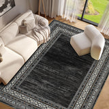 Garvee Dark Gary Washable Bordered Area Rug 8' × 10', Non Slip Low Pile Non Shedding Stain Resistant Rug, Modern Distressed Geometric Rug for Living Room Bedroom Dining Room