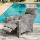 Garvee Wicker Reclining Patio Chair with Adjustable Back and Footrest, Outdoor Recliner Chair for Garden, 150° Lay Flat, Removable Cushion, Grey - Grey+Grey