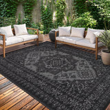 Garvee Outdoor Rug Waterproof 9x12 Reversible Plastic Straw Rug Oriental Medallion Patio Rugs Black and Grey - Black/Grey