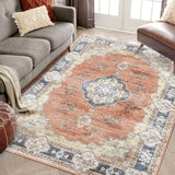Garvee Area Rug 8x10 Washable Rugs Living Room Non-Slip Vintage Ultra Thin High Traffic Carpet Soft Low Pile Indoor Distressed Floor Carpet for Bedroom Dining Room, Orange