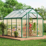 Garvee 6 x 8 ft Polycarbonate Greenhouse with Aluminum Frame, Lockable Door, Adjustable Roof Vent for Backyard Garden, Green, Durable Outdoor Plant Shelter - Green