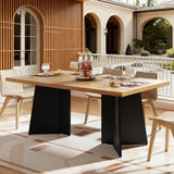 Garvee Dining Table for 6-8 People, 63" Modern Long Kitchen Table with Large Tabletop & Heavy Duty Pedestal Legs, Natural & Black