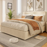 Garvee Full Size Platform Bed Frame with 4 Storage Drawers Upholstered Corduroy Headboard Bedroom Furniture - Beige
