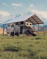 Garvee 20x25 ft Metal Carport Kit with 120° Steep-Pitch Vertical Roof for Snow Shedding, High-Clearance RV & Tractor Shelter, Heavy-Duty Reinforced Frame, Silver - White