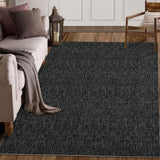Garvee 6' x 9' Black Modern Textured Area Rug, Machine Washable Non-Slip Low-Pile Soft Rug for Living Room, Bedroom, Dining Room & Office