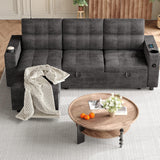 Garvee L-Shaped Sectional Sleeper Sofa with Pull Out Bed, Charging Ports, Storage Armrests, 84'' Dark Grey, Living Room Couch
