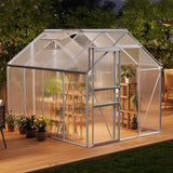 Garvee 6 x 8 FT Polycarbonate Greenhouse with Aluminum Frame, Sliding Door, Adjustable Roof Vent for Backyard Garden Patio, Green - Natural