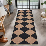 Garvee Easy Jute Rugs 2x8 Checkered Kitchen Runner Rugs Non Skid Washable Stain Resistant Indoor Outdoor Rugs Black Tan Farmhouse Style