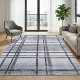 Garvee Washable Geometric Living Room Rug, 8x10 Plaid Bedroom Rug, Non Slip Indoor Carpet, Ultra Thin Low Pile, Light Grey - Plaid|Light Grey