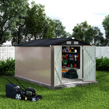 Garvee 8x12x6.4 ft Outdoor Metal Storage Shed With Lockable Doors & Air Vents For Backyard Garden Patio Lawn, Large, Durable - Brown