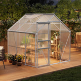 Garvee 6 x 6 FT Polycarbonate Greenhouse With Aluminum Frame, Sliding Door, Adjustable Roof Vent, Heavy-Duty Outdoor Greenhouse For Backyard, Garden, Patio, Green - Natural