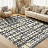 Garvee 10x13 Washable Area Rugs for Bedroom and Living Room, Modern Distressed Plaid Rug, Non Slip, Stain Resistant, Grey Blue Beige